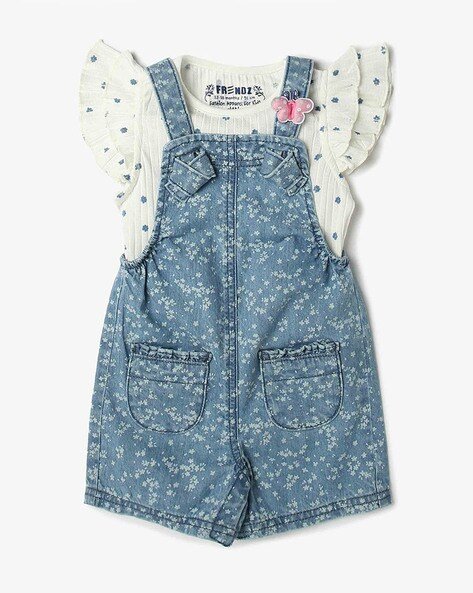 INF FRENDZ Floral Print T-Shirt & Dungaree