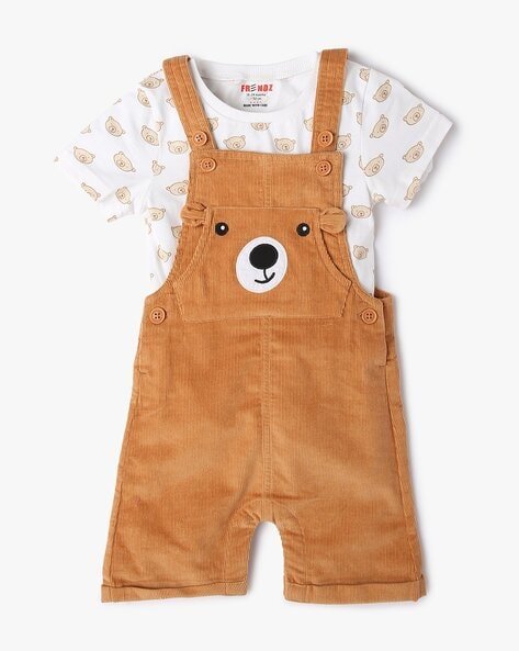 INF FRENDZ Printed T-Shirt & Dungaree Co-Ord Set