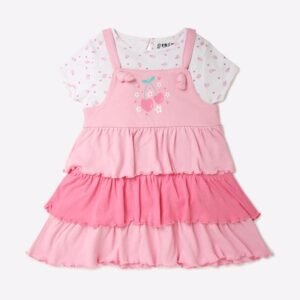 INF FRENDZ Printed Tiered Dungaree Dress with T-Shirt