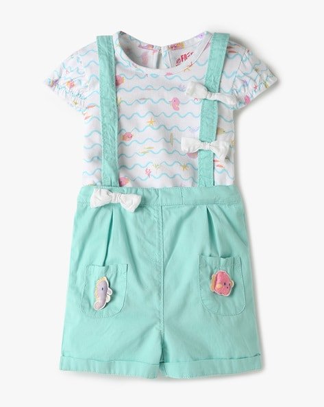 INF FRENDZ Placement Applique Regular Fit Dungaree & T-Shirt Set
