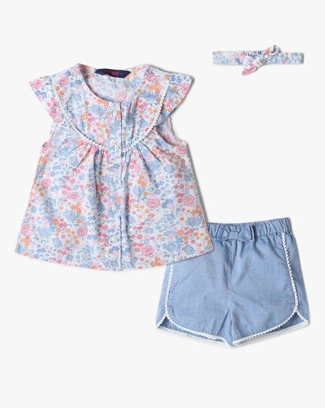INF FRENDZ Floral Print Top & Shorts with Headband