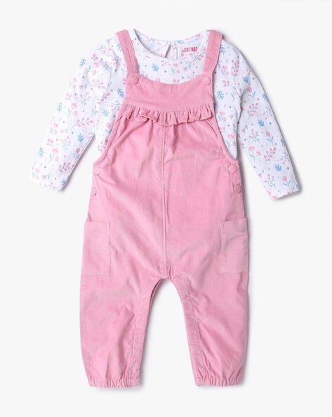 INF FRENDZ Girls Printed T-Shirt & Dungaree Set