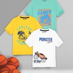 J & JP Pack of 3 Typographic Print Round-Neck T-Shirts