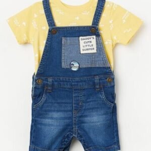 Juniors by Lifestyle Boys Typographic Print Dungarees with Insert Pockets
