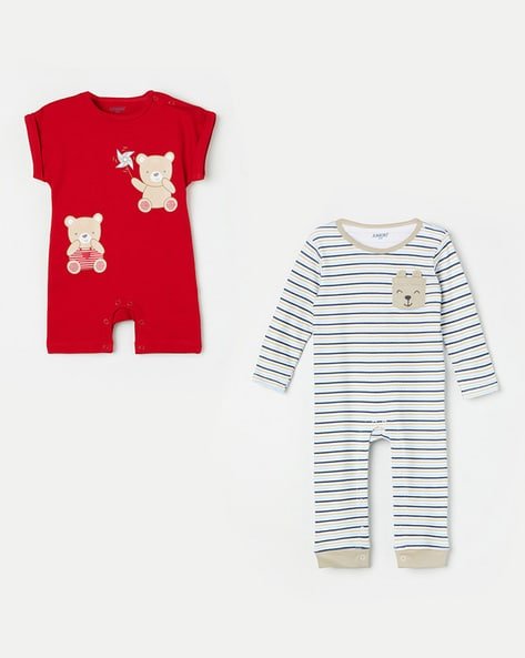 Juniors by Lifestyle - Pack Of 2 Graphic Print Rompers with Round Neck