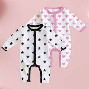 KIDBEA - Pack of 2 Printed Rompers with Snap Button Closure