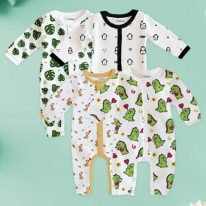 KIDBEA - Pack of 4 Printed Rompers with Snap Button Closure