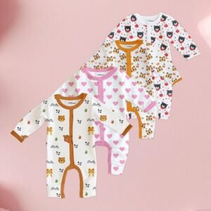 KIDBEA - Pack of 4 Printed Rompers with Snap Button Closure