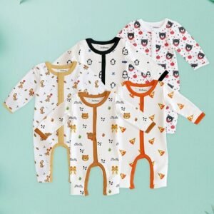 KIDBEA - Pack of 5 Printed Rompers with Snap Button Closure