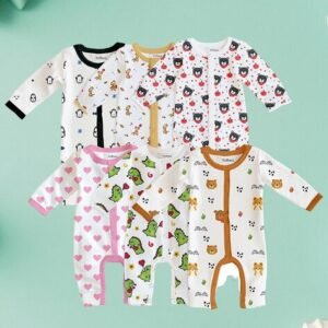 KIDBEA - Pack of 6 Printed Rompers with Snap Button Closure