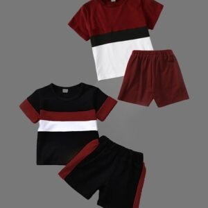 Kidis Land Pack of 2 Boy Colourblock T-Shirts & Shorts