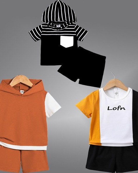 Kidis Land Pack of 3 Boys Self-Design Regular Fit Shorts & T-Shirts Set