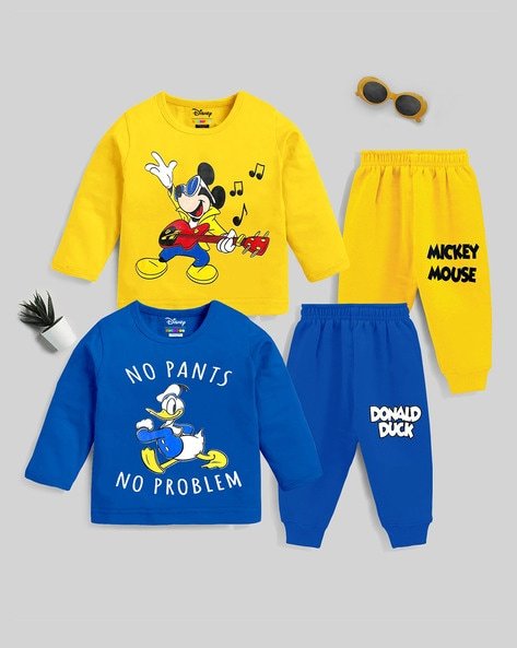 Kuchipoo Pack of 2 Mickey Mouse Print T-Shirts & Trousers Set