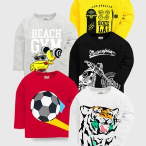 Kuchipoo Boys Pack of 5 Graphic Print Relaxed Fit Round-Neck T-Shirts