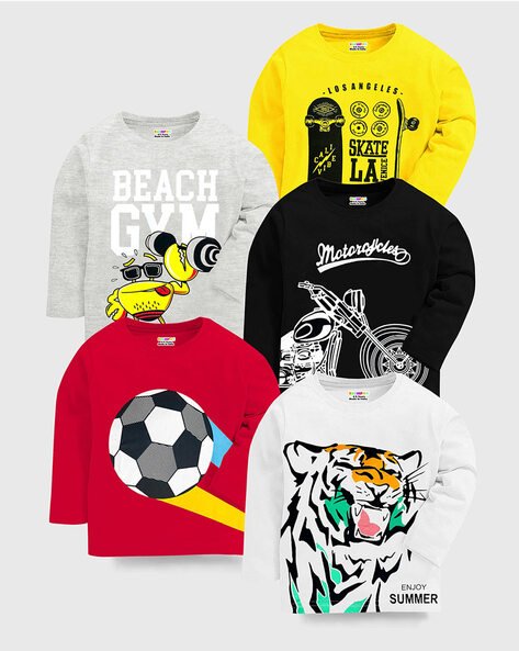 Kuchipoo Boys Pack of 5 Graphic Print Relaxed Fit Round-Neck T-Shirts