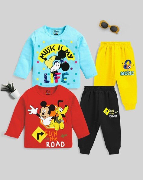 Kuchipoo Pack of 2 Boys Cartoon Print Pants & T-Shirt Set