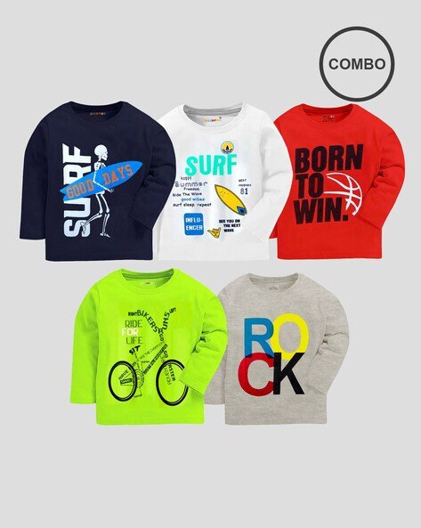 Kuchipoo Pack of 5 Typographic Print Crew-Neck T-shirts