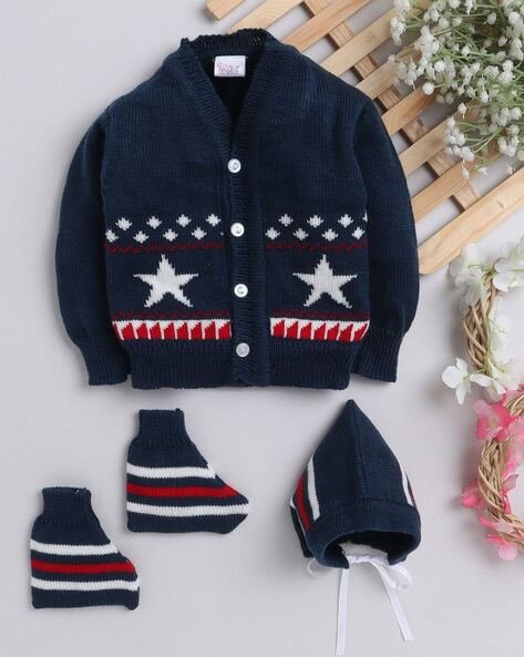 LITTLE ANGELS Graphic Knitted Sweater with Cap & Socks