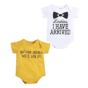 LITTLE ANGELS - Pack of 2 Typographic Print Round-Neck Rompers
