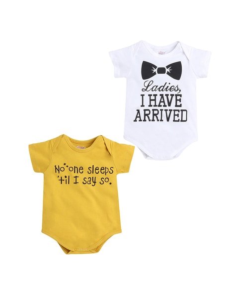 LITTLE ANGELS - Pack of 2 Typographic Print Round-Neck Rompers