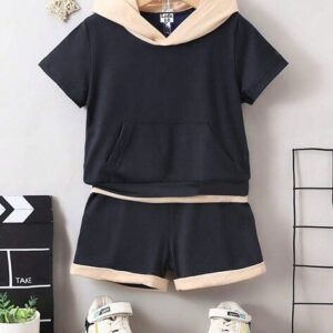 Lofn Boys Colourblock Hooded T-Shirt & Shorts Set