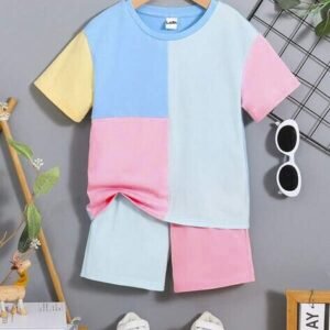 Lofn Boys Colourblock Round-Neck T-Shirt & Shorts Set