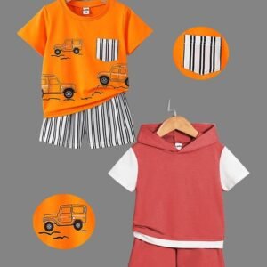 Lofn Boys Pack of 2 Printed T-Shirt & Shorts Set