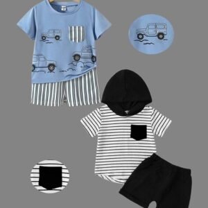 Lofn Boys Pack of 2 Printed T-Shirt & Shorts Set
