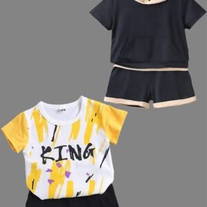 Lofn Pack of 2 Boys Printed T-Shirt & Shorts Set