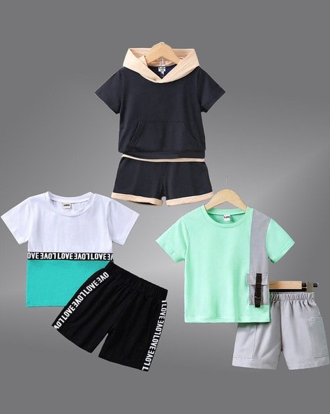 Lofn Pack Of 3 Graphic Print T-Shirt & Shorts Set
