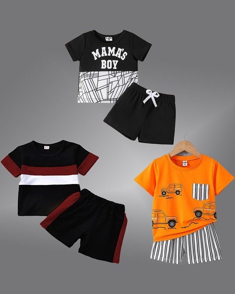 Lofn Pack Of 3 Graphic Print T-Shirt & Shorts Set