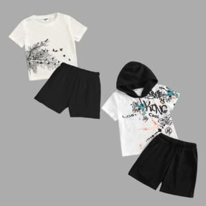 Lofn Set of 2 Graphic Print T-Shirts & Shorts Set