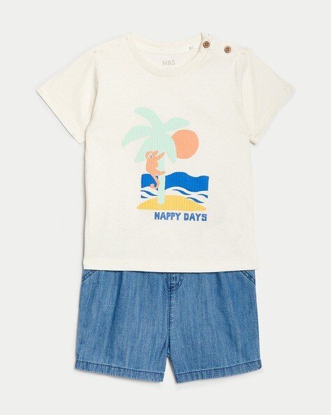 Marks & Spencer Boys Palm Tree Print Pure Cotton T-Shirt & Shorts Set