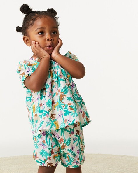 Marks & Spencer Girls Jungle Print Pure Cotton Top & Shorts Set