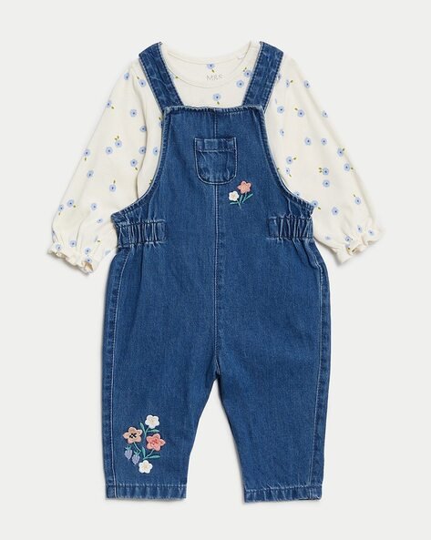 Marks & Spencer Floral Print Pure Cotton Bodysuit & Dungaree Set