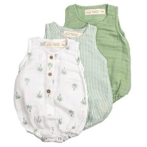Masilo - Pack of 3 Organic Cotton Muslin Rompers