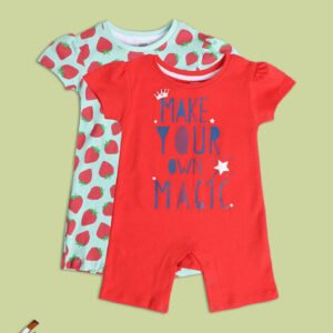 MINI KLUB - Pack of 2 Typographic Print Rompers with Snap-Bottom Closure