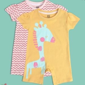 MINI KLUB - Pack of 2 Graphic Print Rompers with Snap-Button Closure