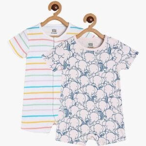 Miniklub - Boys Pack of 2 Printed Cotton Round-Neck Rompers