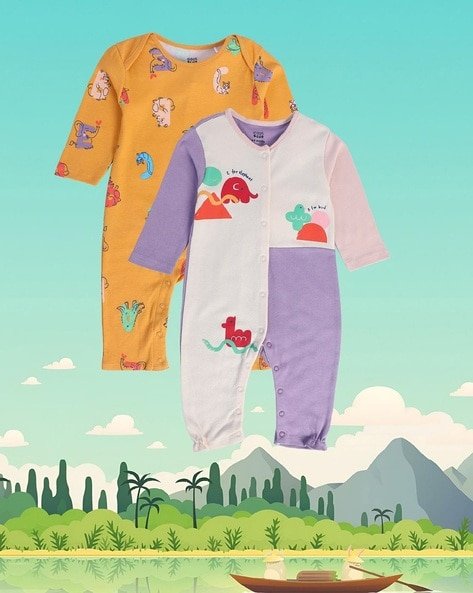 Miniklub - Pack of 2 Printed Regular Fit Front Open Rompers