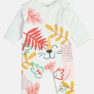 Miniklub - Girls Graphic Print Cotton Romper with Ruffles Accent