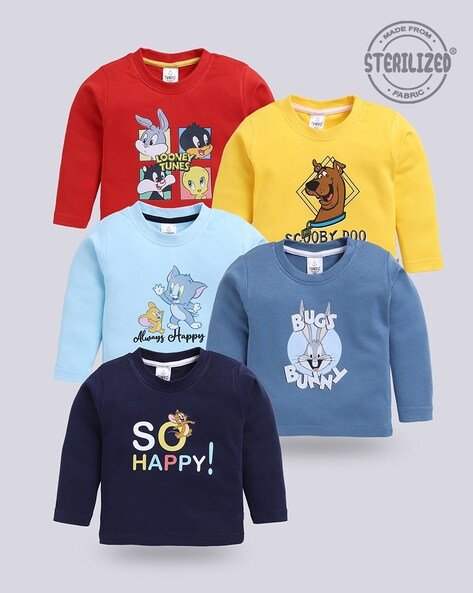 MOM'S LOVE Pack of 5 Printed Assorted Round-Neck T-Shirts