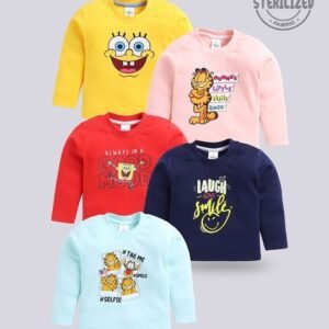 MOM'S LOVE Pack of 5 Regular Fit Assorted Crew-Neck T-Shirts