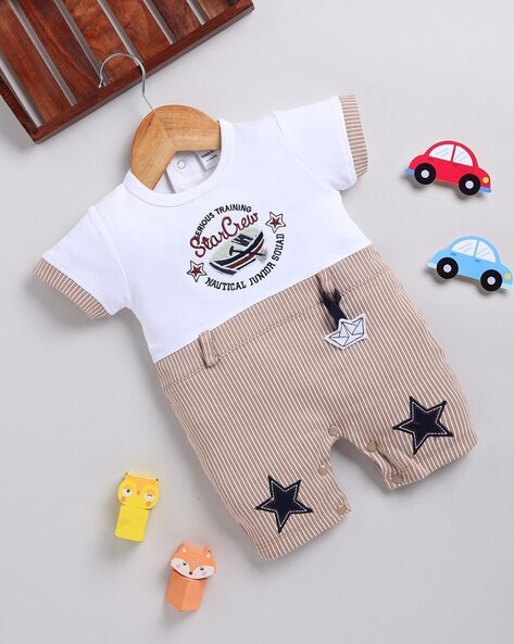 MOM'S LOVE - Infants Star Print Cotton Crew-Neck Rompers