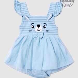 MOM'S LOVE Girls Bunny Face Embroidered Tutu Bodysuit