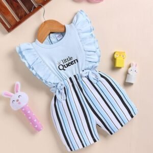 MOM'S LOVE Striped Romper with Ruffled Trims