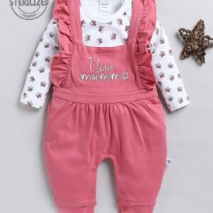 MOM'S LOVE Embroidered Dungaree with T-Shirt