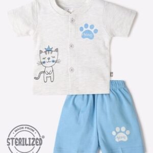 MOM'S LOVE Smiling Cat Print Jhabla & Shorts Set