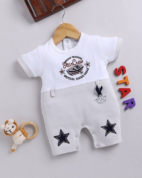 MOM'S LOVE - Infants Star Print Cotton Crew-Neck Rompers