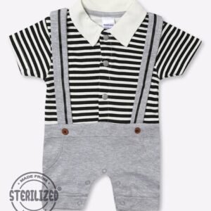 MOM'S LOVE Striped Rompers with Suspenders